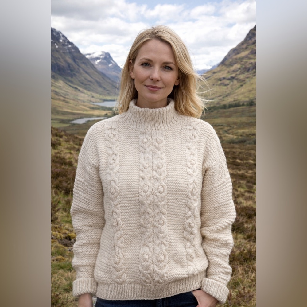 Vintage Handmade Cream Cable Knit Sweater